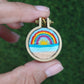 Handmade Embroidered Rainbow Beach Landscape Pendant Necklace