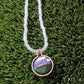 Handmade Embroidered Sunset by the Mountains Landscape Pendant Necklace