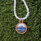 Handmade Embroidered Mountain Lake Landscape Pendant Necklace