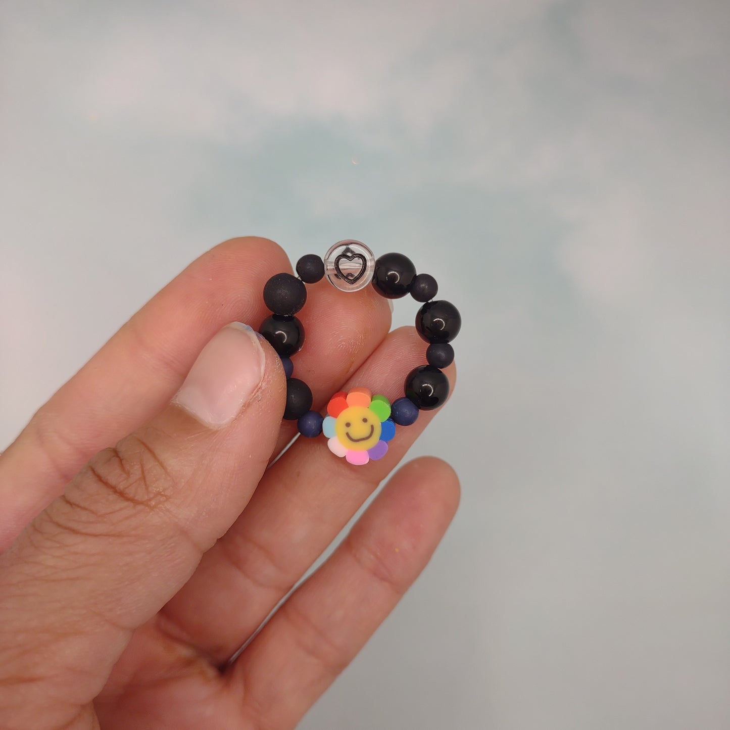 Black Beads Rainbow Flower Fidgeting Ring