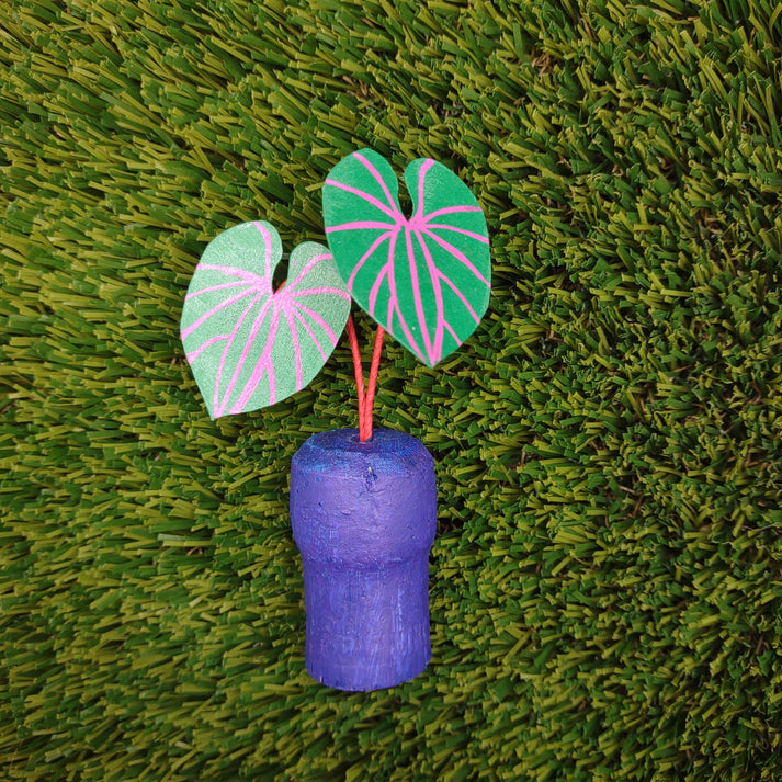 Double Leaf Tiny Magical Paper House Plant in Upcycled Painted Cork