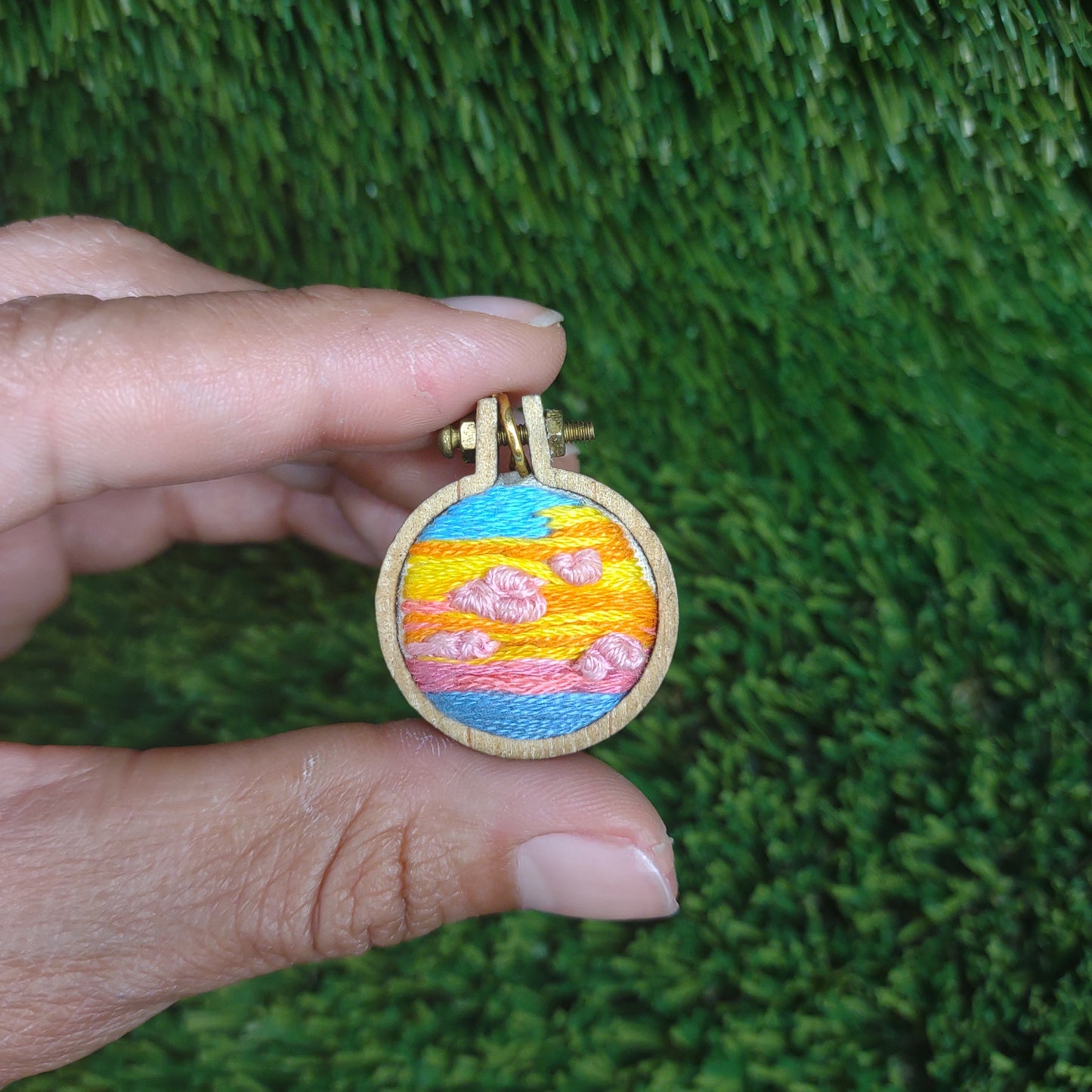 Handmade Embroidered Florida Sunset Landscape Pendant