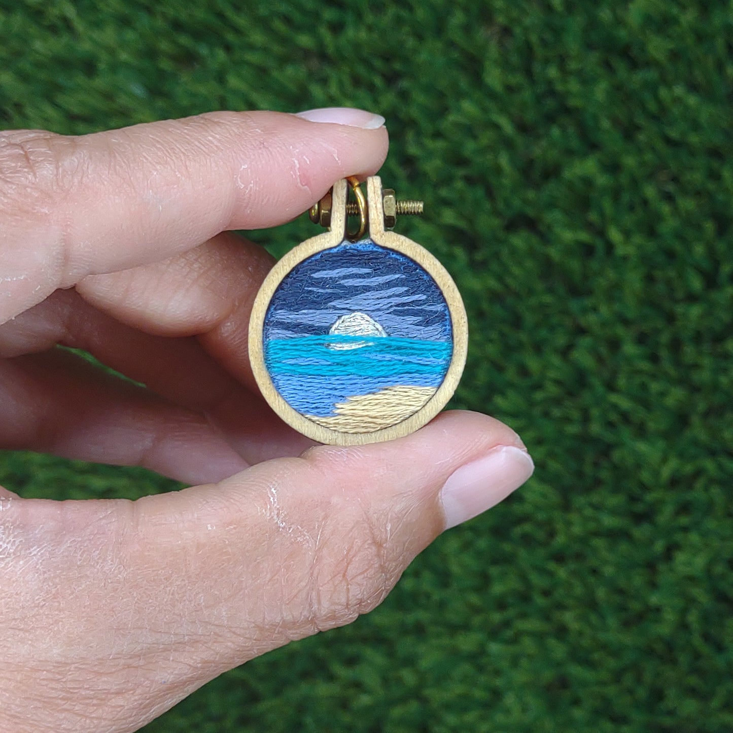 Handmade Embroidered Florida Moonrise Landscape Pendant
