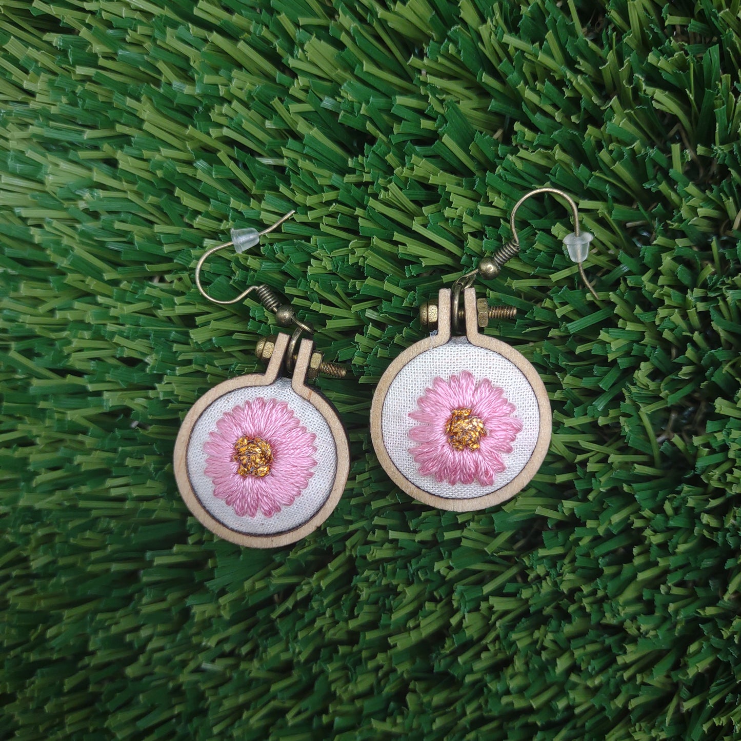 Handmade Embroidered Flower Earrings