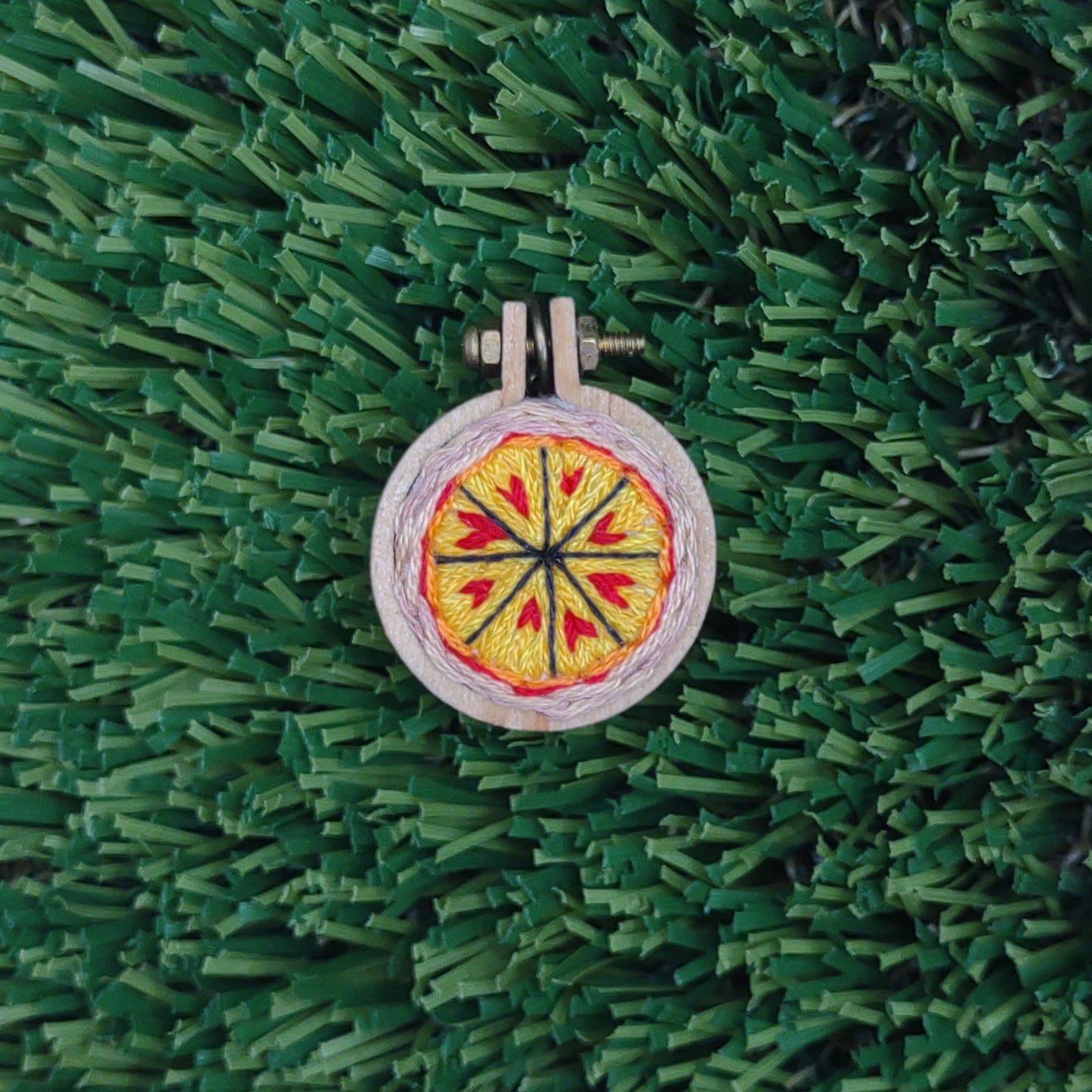 Handmade Embroidered Pizza Pendant for Necklace or Keychain