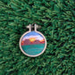 Handmade Embroidered Sunset by the Mountains Landscape Pendant Necklace