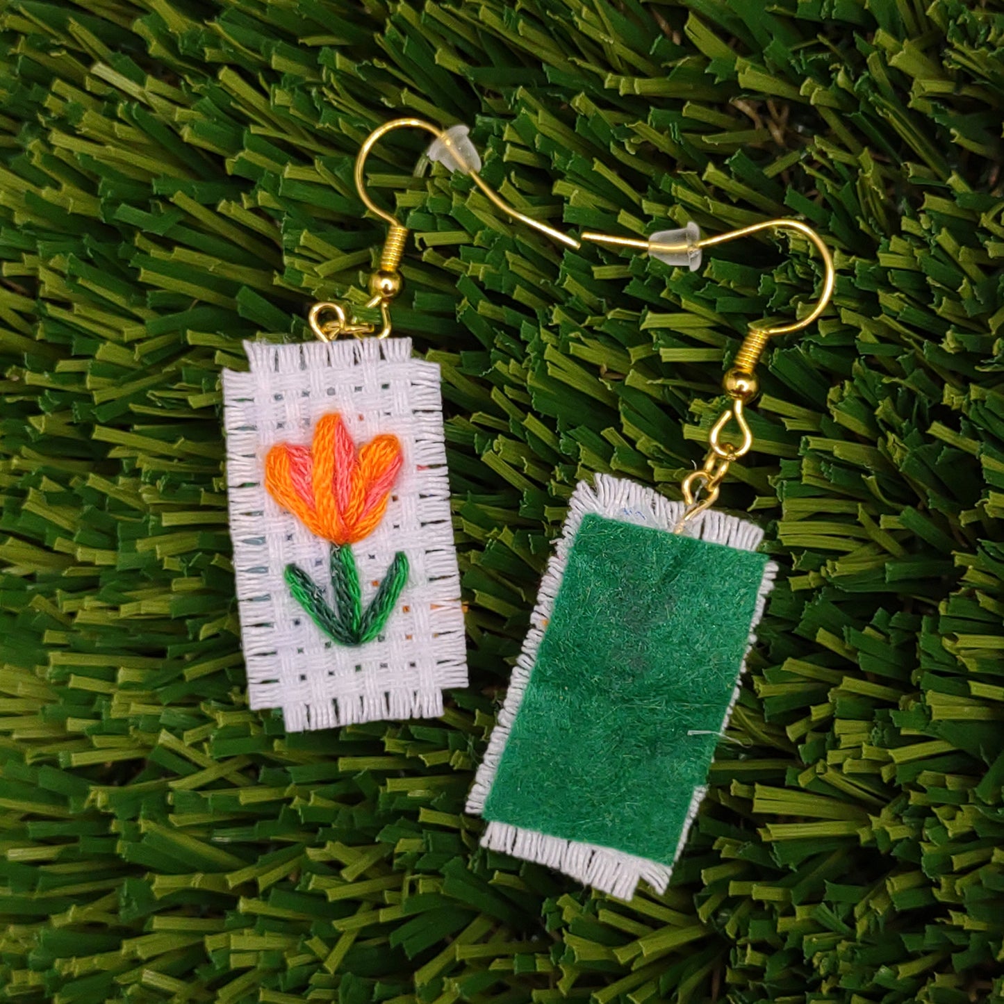Hand Embroidered Tulip Earrings