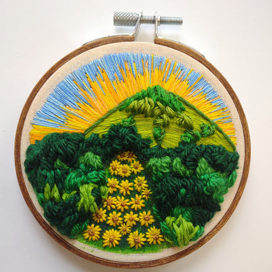 Sunrise Peaks Hand Embroidery Miniature Scenery Landscape Art- Wanderlust Collection
