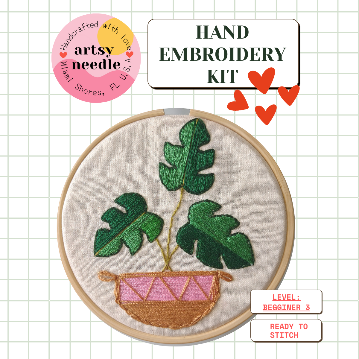 Tetraspherma Monstera House Plant - Hand Embroidery KIT for Beginners
