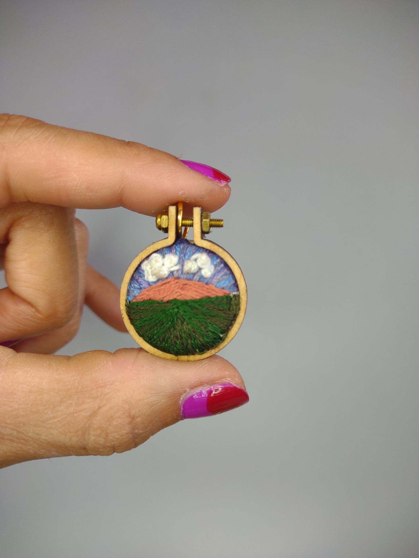 Handmade Embroidered Colorado Vibes Landscape Pendant Necklace