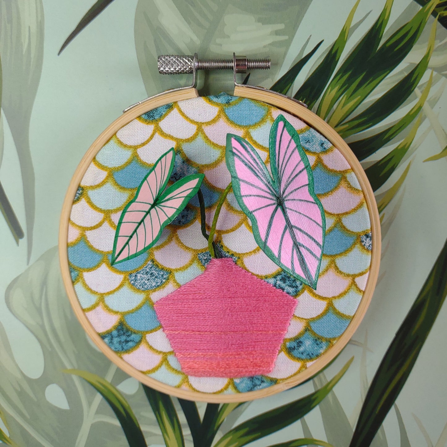 Caladium Handmade Paper Plant in Embroidered Vase
