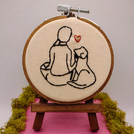 The Dog and Human Connection Handmade Embroidery for Display