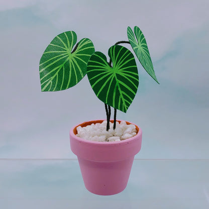 Tiny Magical Paper House Plant Alocasia in Clay Pot- DECORATIVE