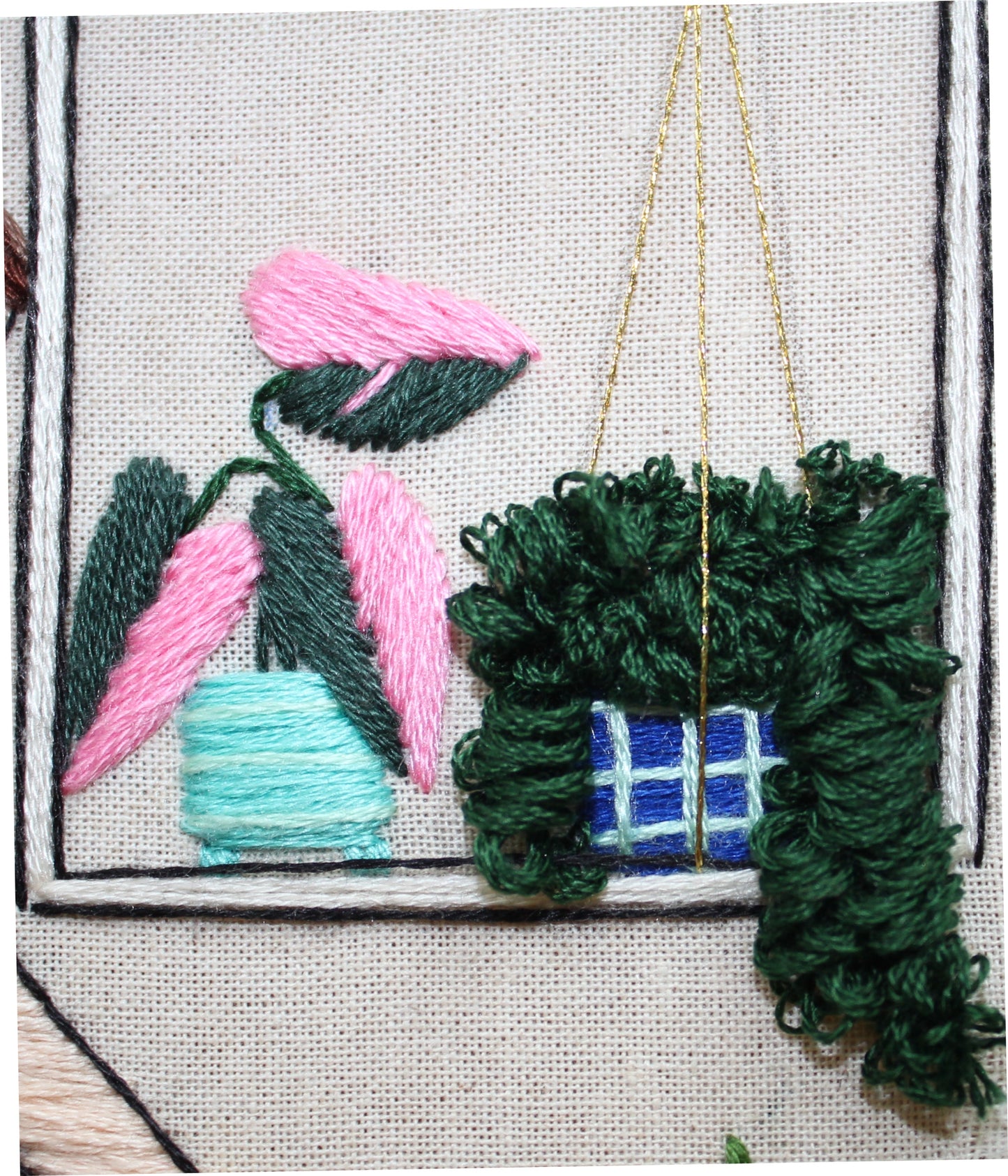 Plant Lady in Watering Duties Handmade Embroidered House Plant