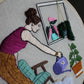 Plant Lady in Watering Duties Handmade Embroidered House Plant