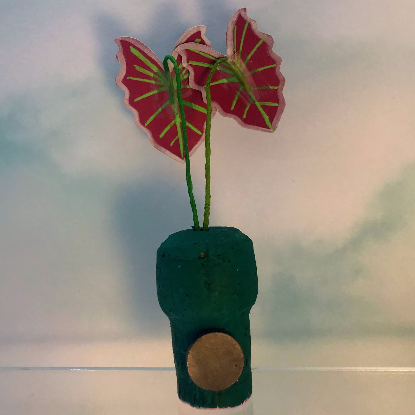 Pink Tiny Magical Paper House Plant in Upcycled Painted Cork - DECORATIVE MAGNET