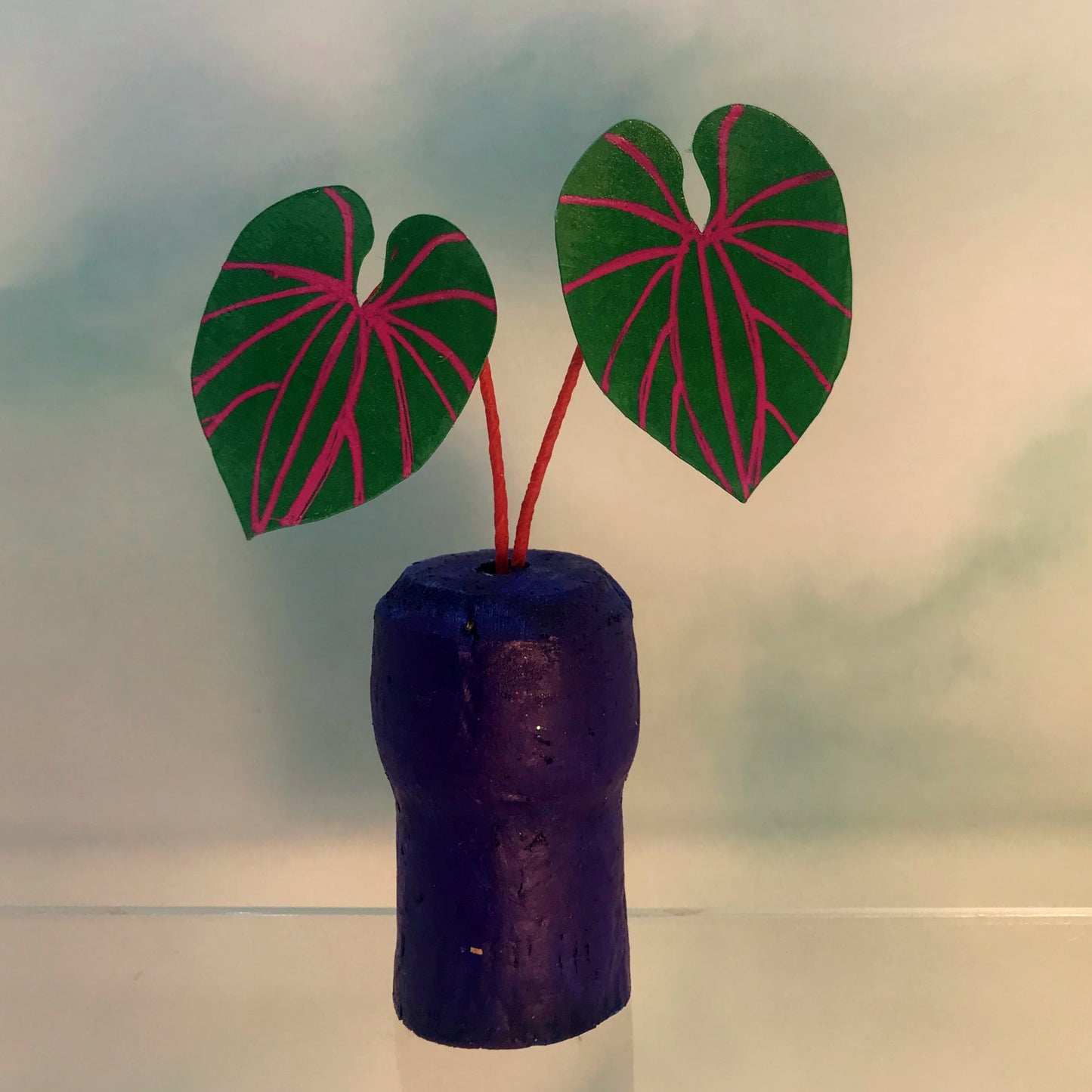 Tiny Magical Paper House Plant in Upcycled Painted Cork  - DECORATIVE MAGNET