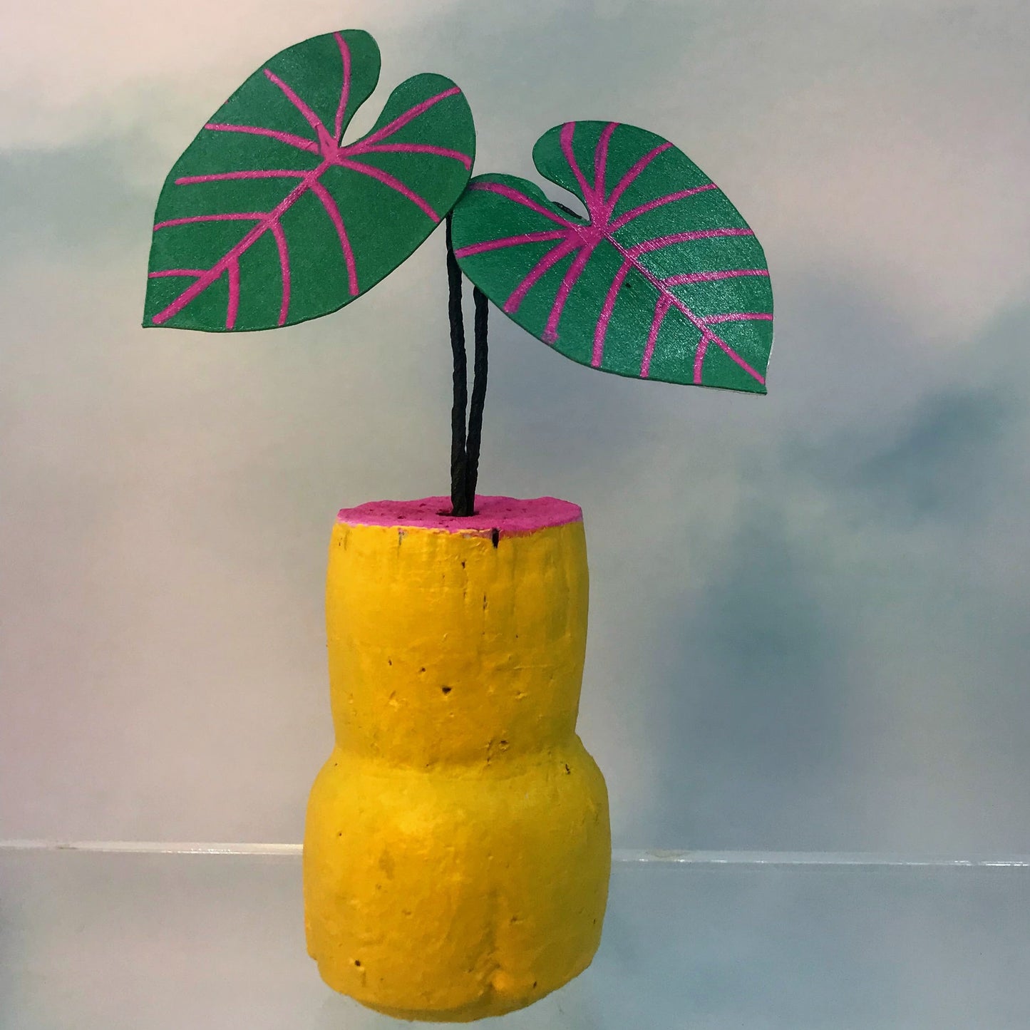 Tiny Magical Paper House Plant in Upcycled Painted Cork- DECORATIVE MAGNET