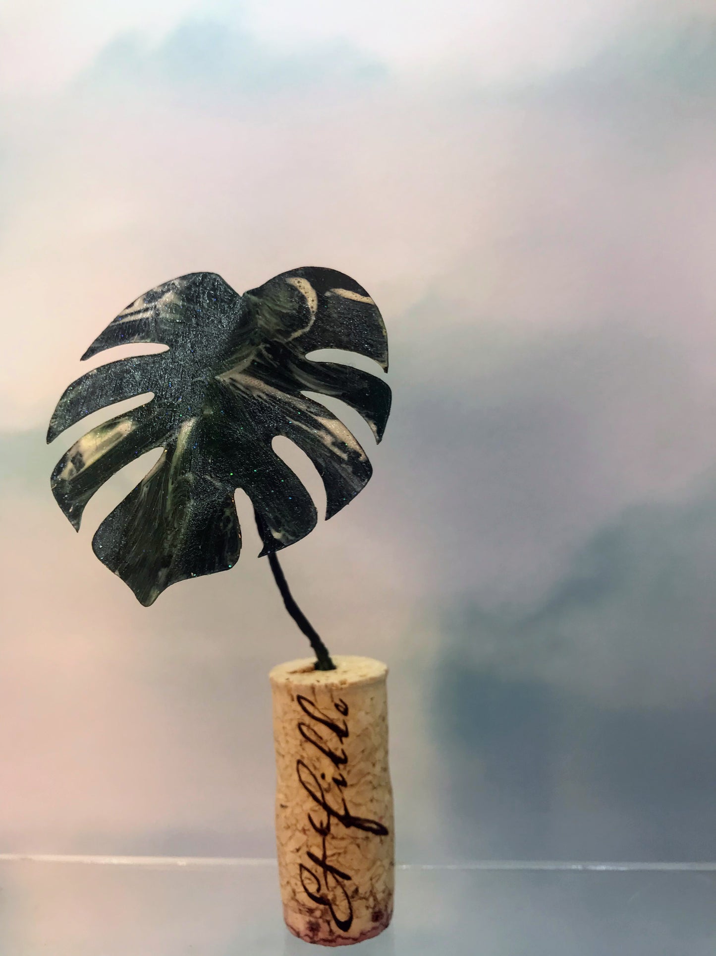 Tiny Magical Monstera Variegated Paper House Plant in Upcycled Cork - DECORATIVE MAGNET