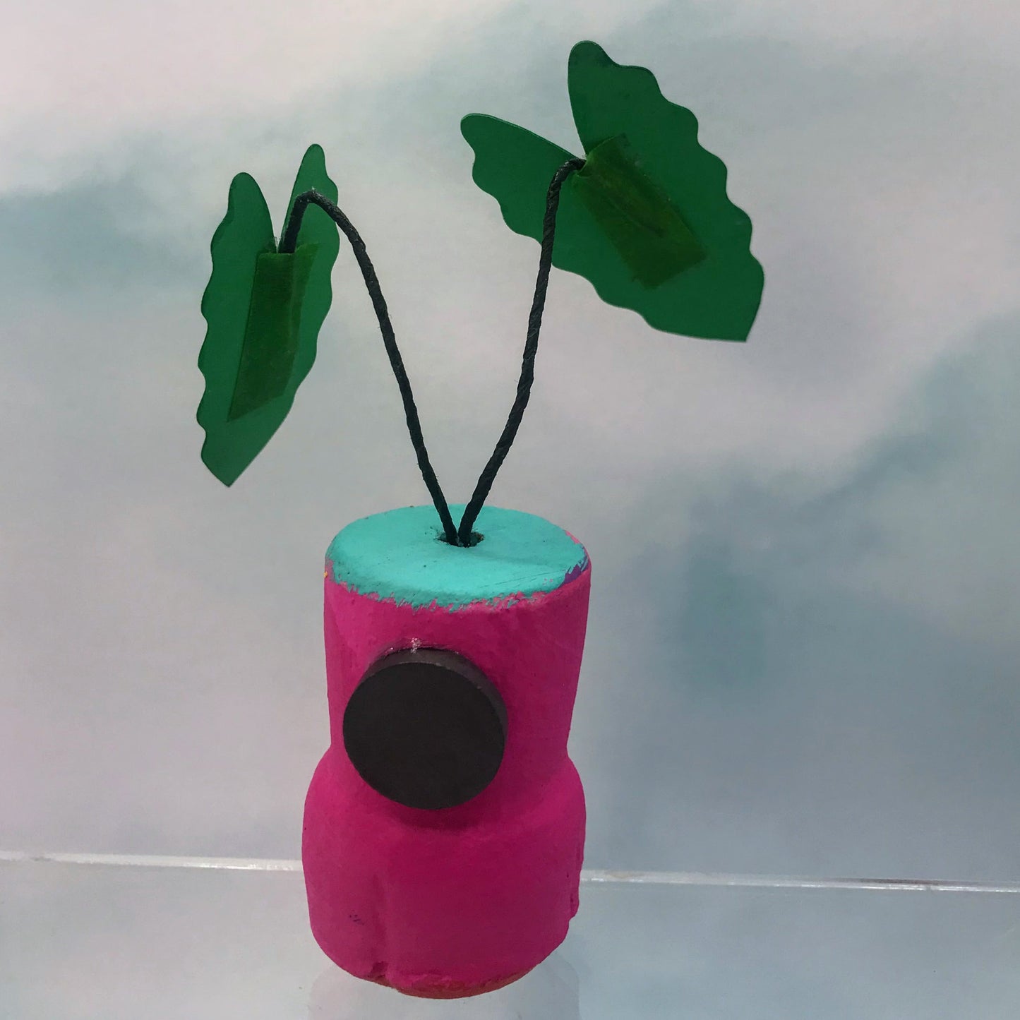 Tiny Magical Paper House Plant in Upcycled Painted Cork - DECORATIVE MAGNET